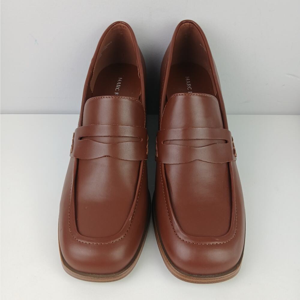 Marc Fisher Women's SZ 7.5 Vegan Leather Kchris Heeled Loafers In Brown NEW - Picture 6 of 8